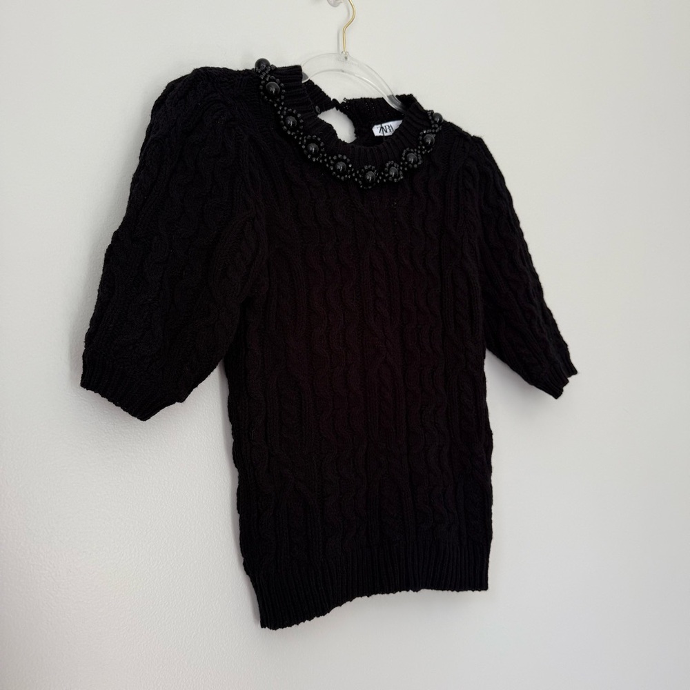 ZARA BEADED CABLE KNIT SWEATER Sz S NWT - Picture 6 of 11